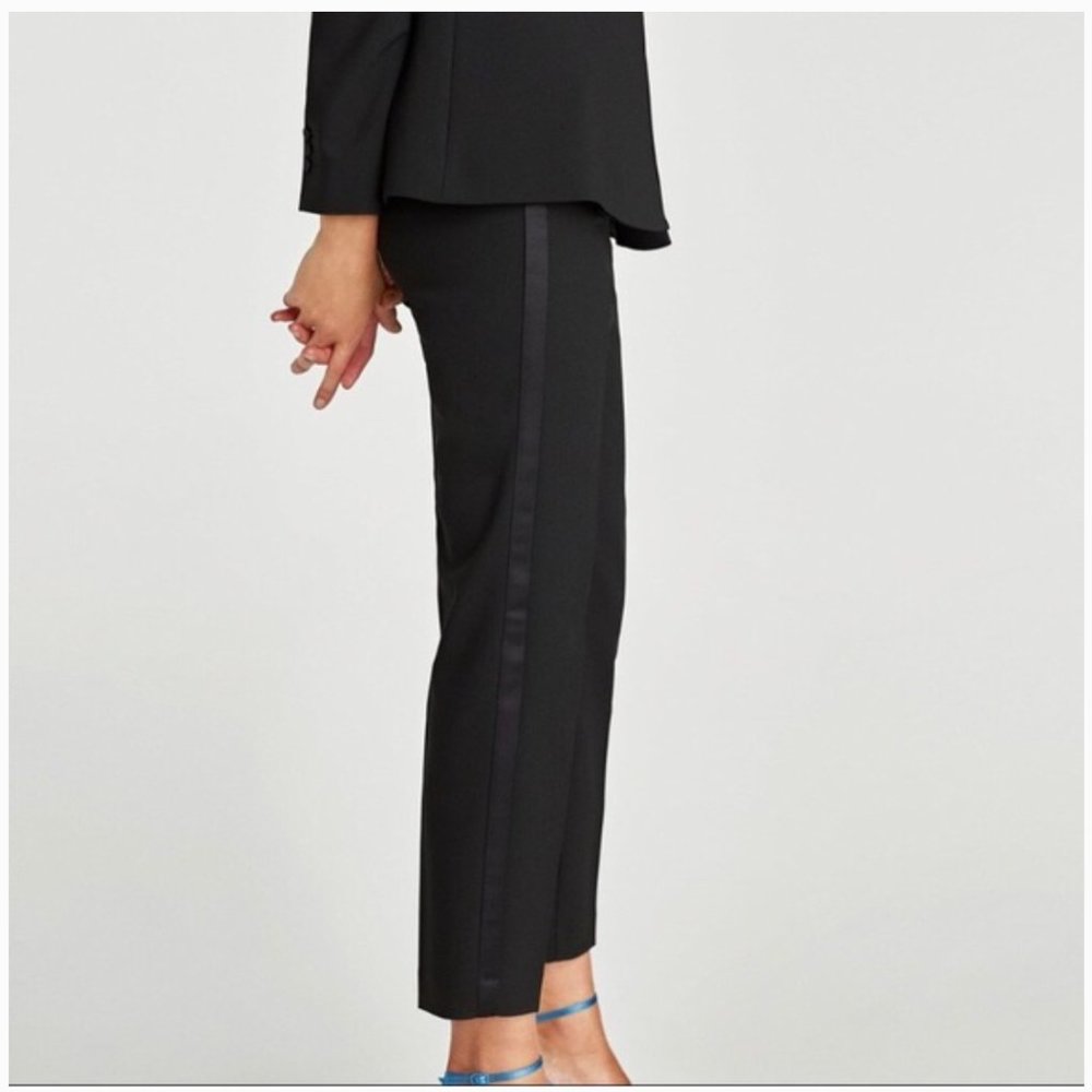 ZARA BLACK SATIN EFFECT SIDE STRIPE TUXEDO PANTS